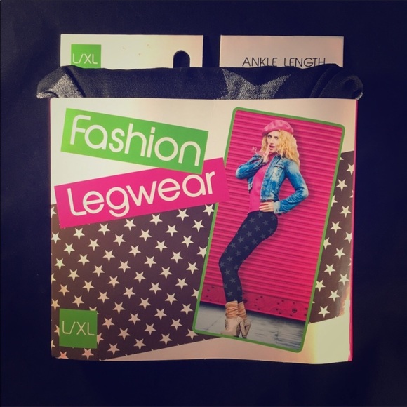 NWT Ankle Length Black Star Leggings L/XL - Picture 1 of 2